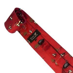 Ducks‎ Unlimited Red Silk Necktie with Duck and Water Scene Pattern